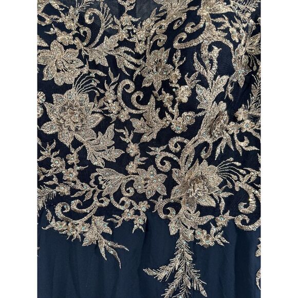 NEW $299 Betsy & Adam [ 12 ] Brooklyn‎ Metallic Embroidered Gown Navy Blue Rose - Picture 10 of 14